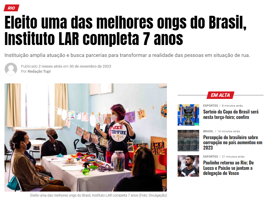 Reportagem da Tupi FM sobre os 07 anos do Instituto LAR